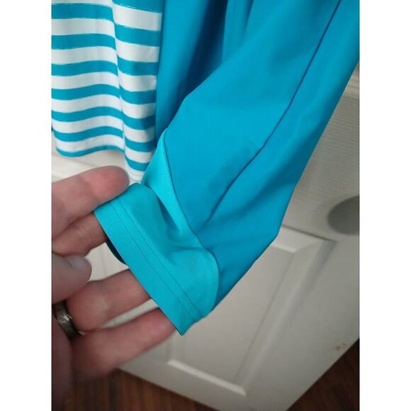 Coastal Blue Woman 1X Aqua White Rash Guard Long Sleeve 1/4 Zip Pullover - Picture 6 of 9